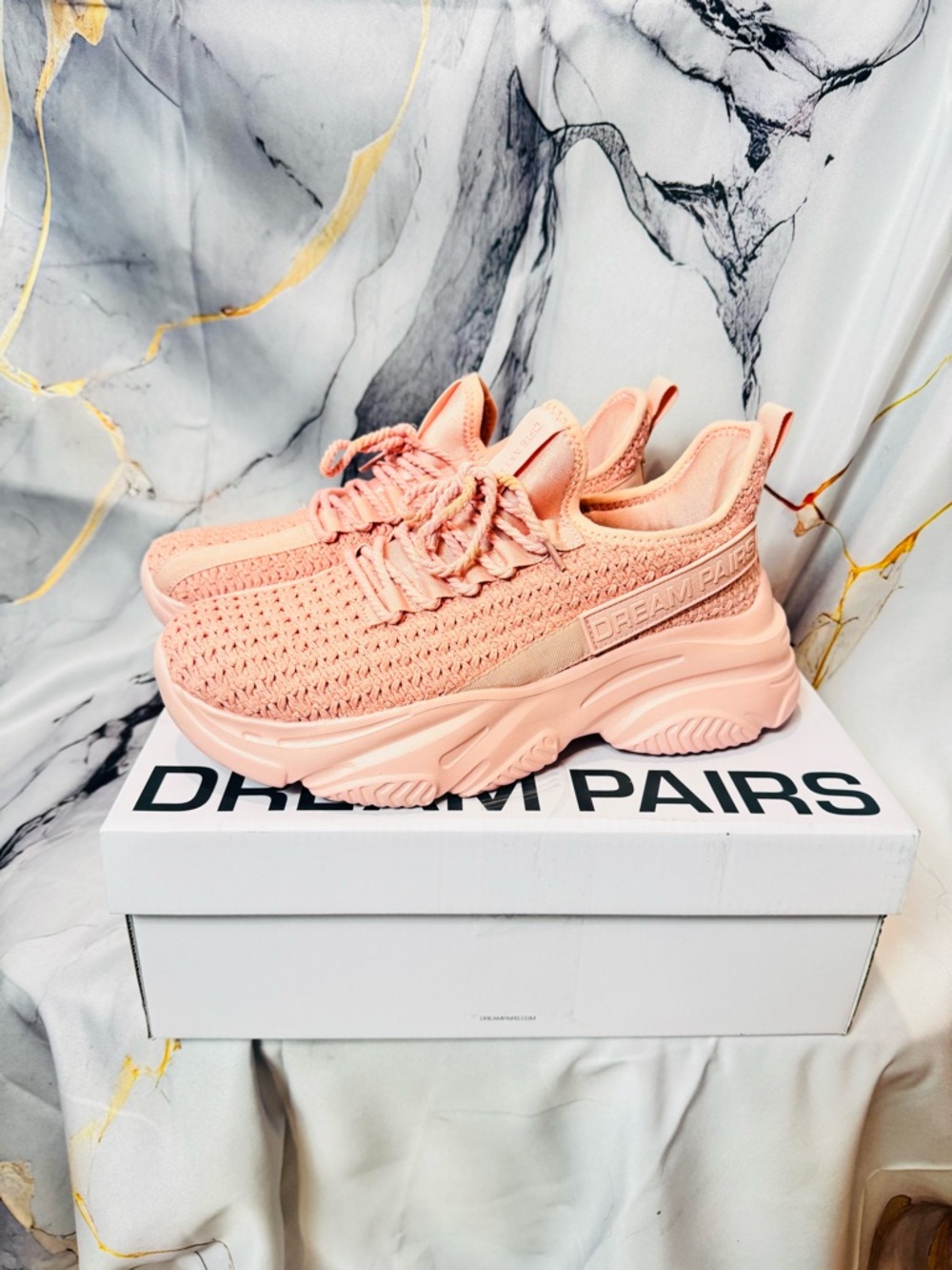 Dream Pairs Women's Chunky Knit Sneakers - Peach